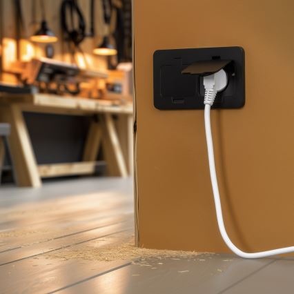 Tomada dupla de chão encastrada para exterior IP55 preta retangular