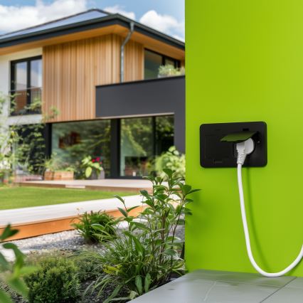 Tomada dupla de chão encastrada para exterior IP55 preta retangular