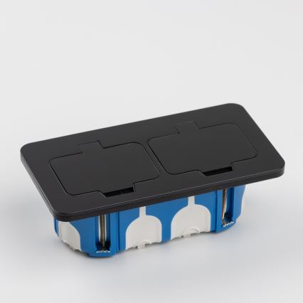 Tomada dupla de chão encastrada para exterior IP55 preta retangular
