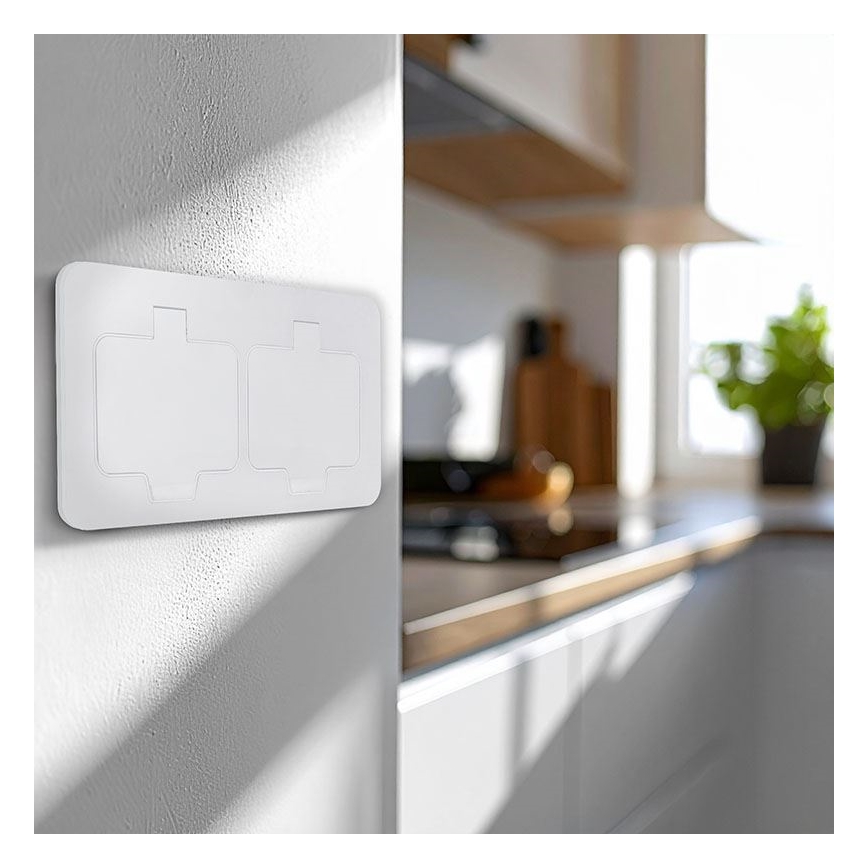 Tomada de chão embutida dupla para exterior IP55, branca, retangular