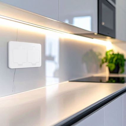 Tomada de chão embutida dupla para exterior IP55, branca, retangular