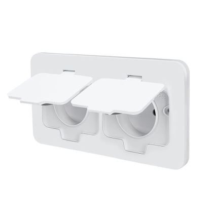Tomada de chão embutida dupla para exterior IP55, branca, retangular