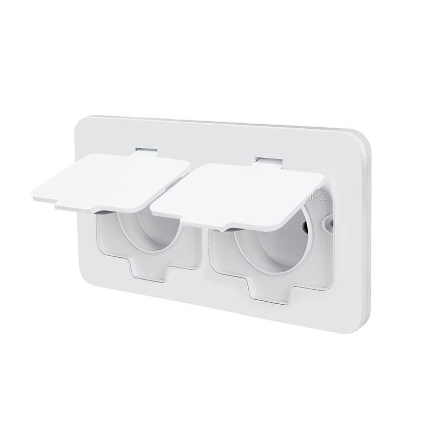 Tomada de chão embutida dupla para exterior IP55, branca, retangular