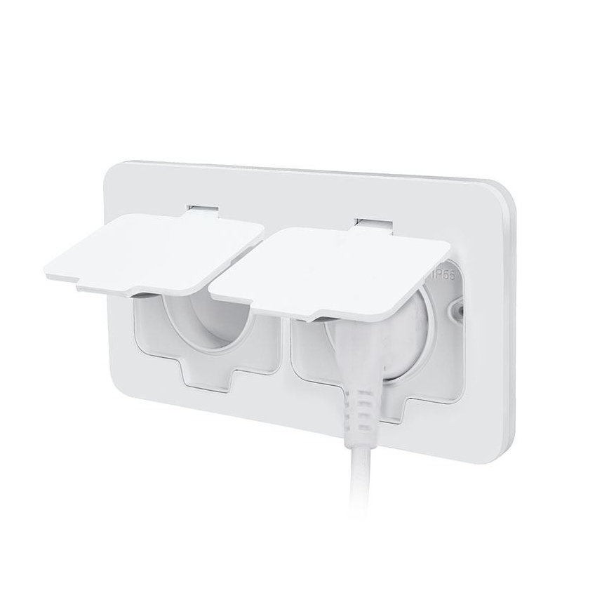 Tomada de chão embutida dupla para exterior IP55, branca, retangular