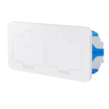 Tomada de chão embutida dupla para exterior IP55, branca, retangular