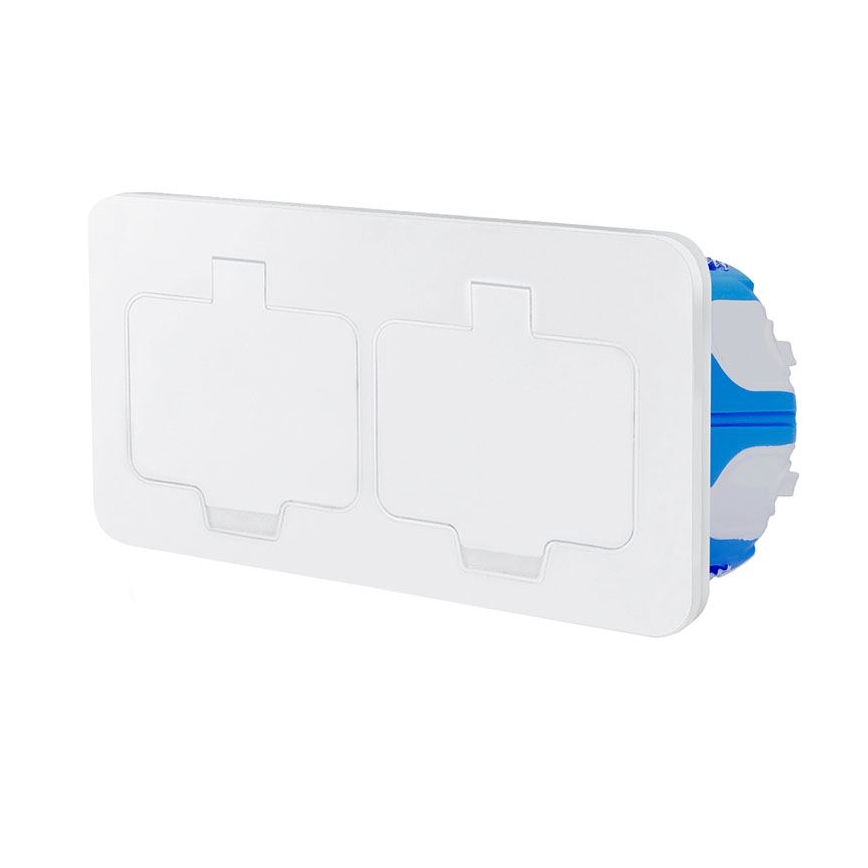 Tomada de chão embutida dupla para exterior IP55, branca, retangular