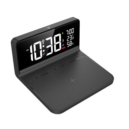 Despertador LED com ecrã LCD e carregamento sem fios Qi LED/10W/230V