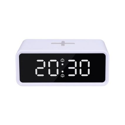 Relógio digital com carregador sem fios Qi, 230V/CR2032, branco