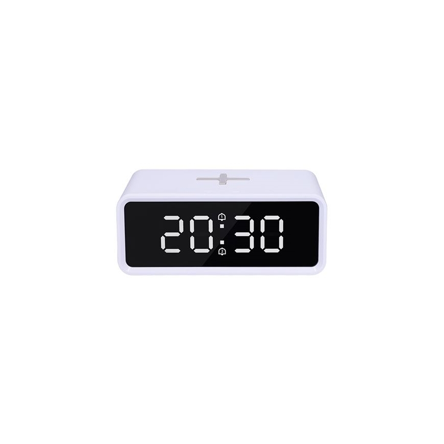 Relógio digital com carregador sem fios Qi, 230V/CR2032, branco