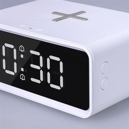 Relógio digital com carregador sem fios Qi, 230V/CR2032, branco