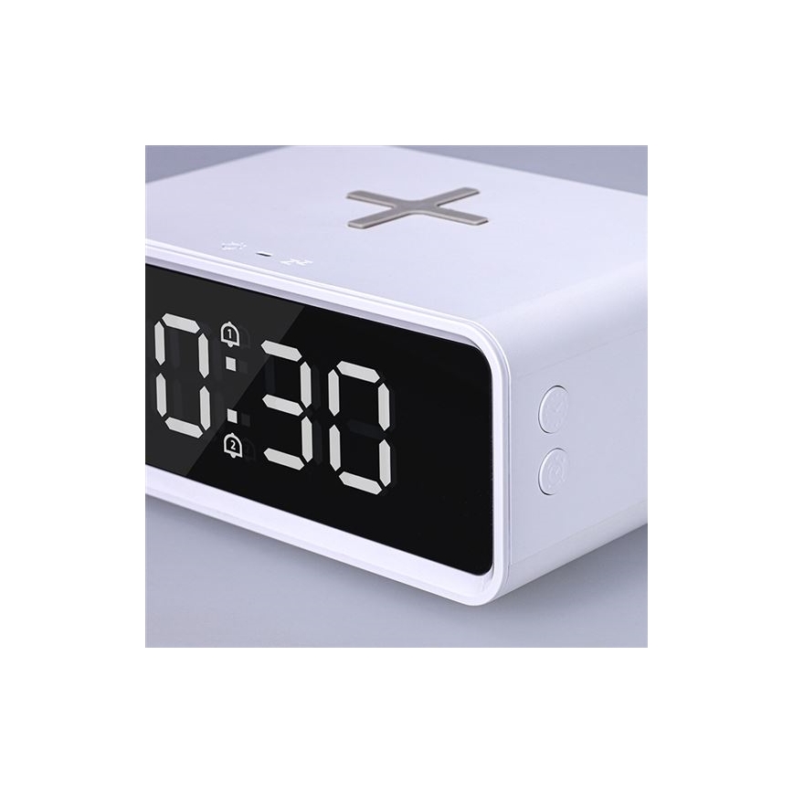 Relógio digital com carregador sem fios Qi, 230V/CR2032, branco