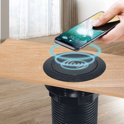 Carregador sem fios incorporado + USB A+C preto