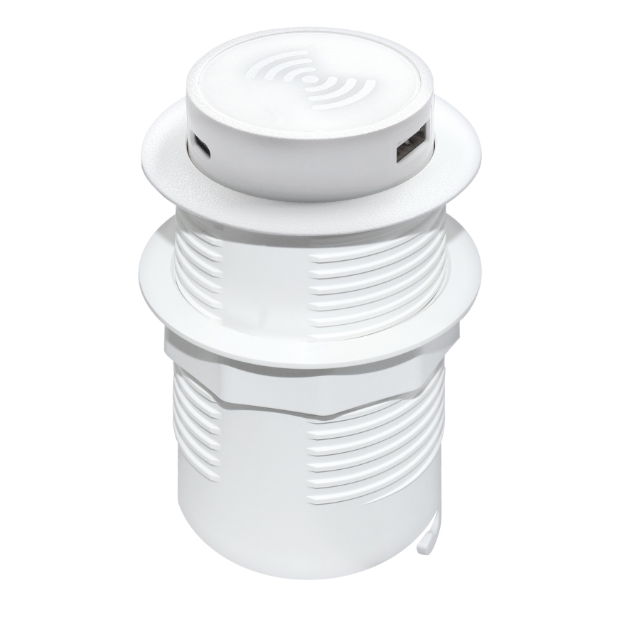 Carregador sem fios incorporado + USB A+C branco