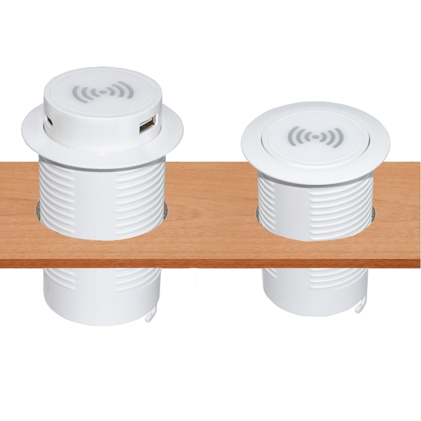 Carregador sem fios incorporado + USB A+C branco