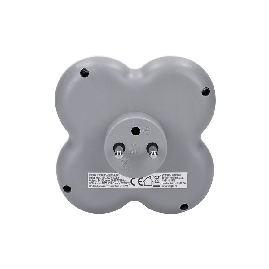 Régua de tomadas 3x 16A + carregador rápido USB-A e USB-C 20W