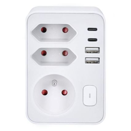Régua de tomadas 1x16A+2x2,5A com carregador integrado 2x USB (A+C), branca