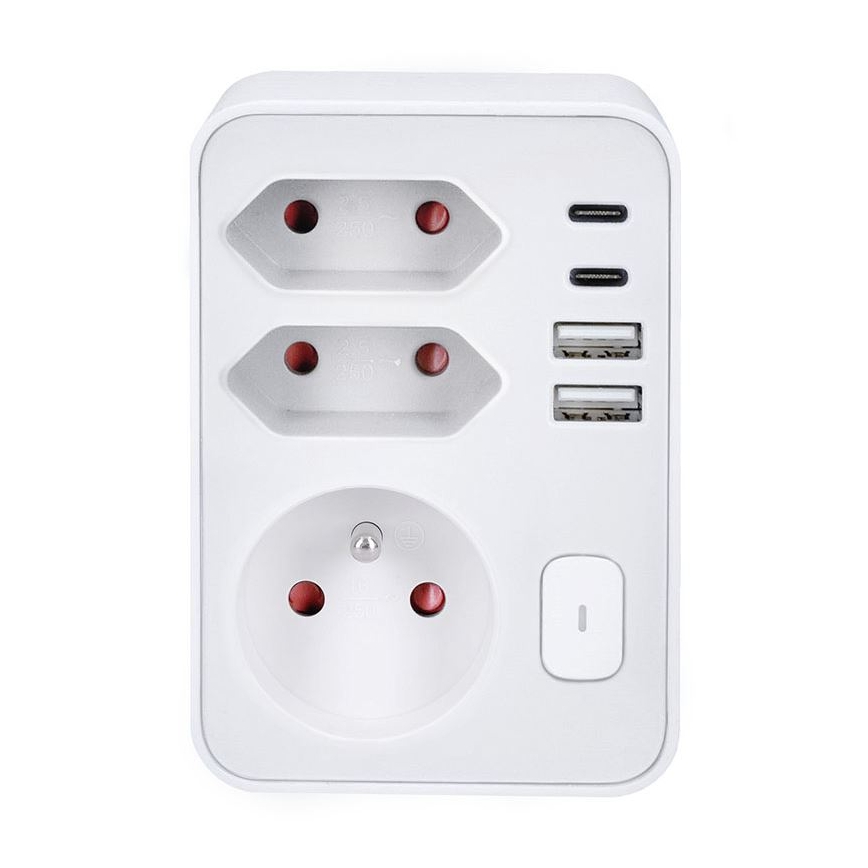 Régua de tomadas 1x16A+2x2,5A com carregador integrado 2x USB (A+C), branca