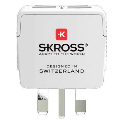 Adaptador de viagem para UK 230V + 2x porta USB