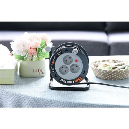 Cabo de extensão em carretel 3 tomadas 12 m