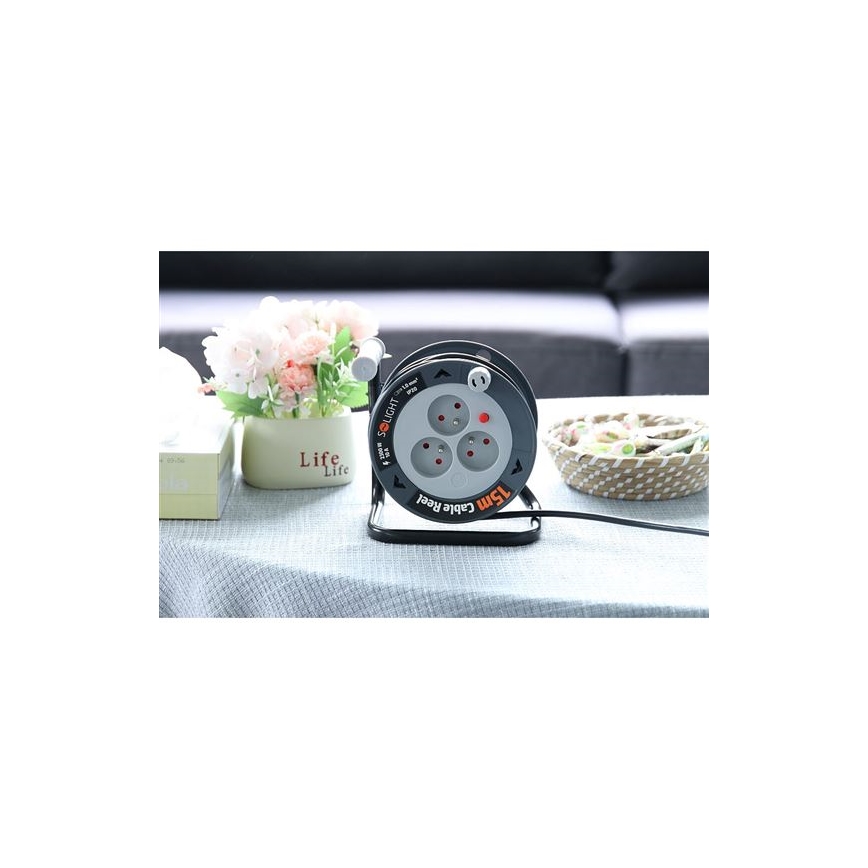 Cabo de extensão em carretel 3 tomadas 12 m