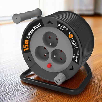 Cabo de extensão em carretel 3 tomadas 12 m