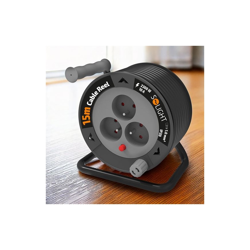 Cabo de extensão em carretel 3 tomadas 12 m