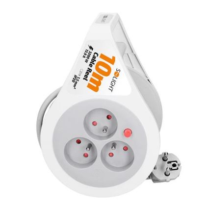 Cabo de extensão em carretel, 3 tomadas, 10 m