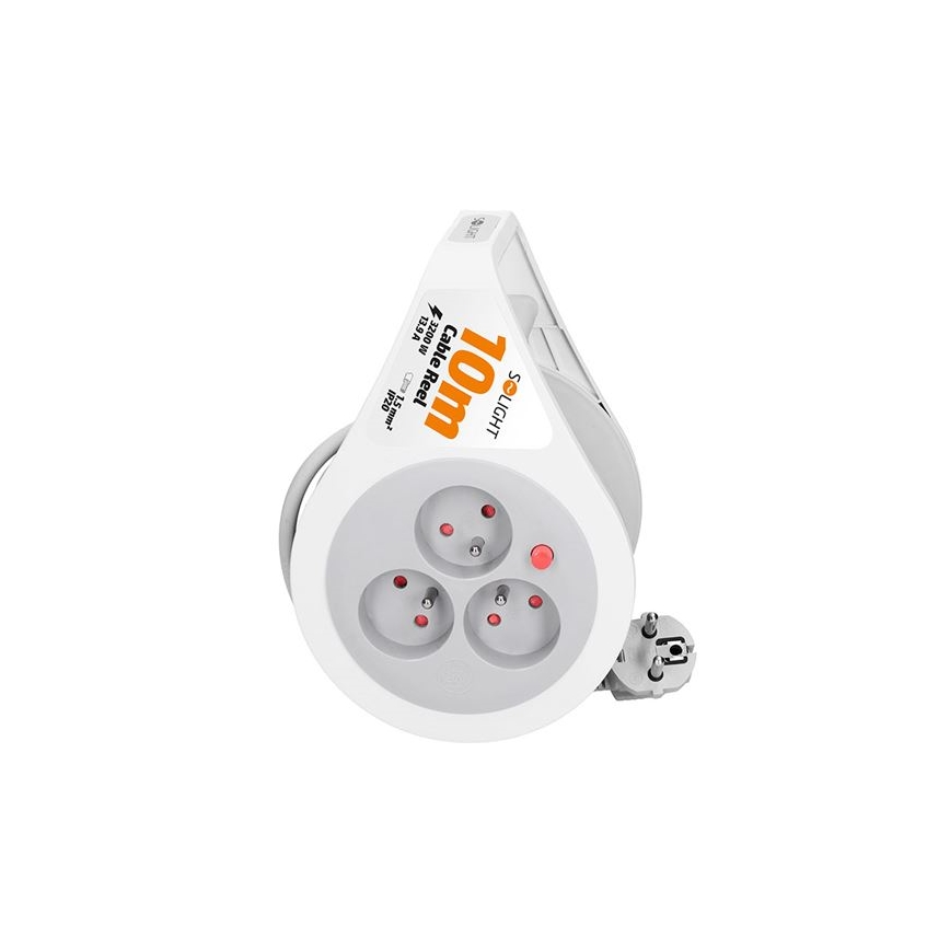 Cabo de extensão em carretel, 3 tomadas, 10 m