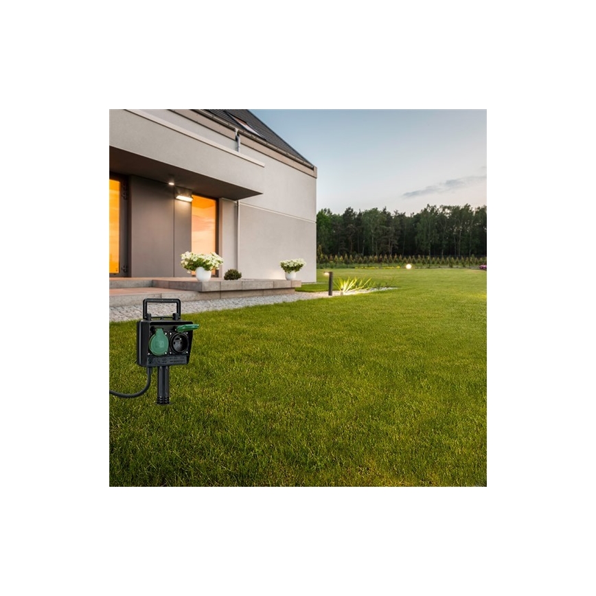 Coluna exterior de jardim com tomadas IP44 + cabo de borracha 1,5 m