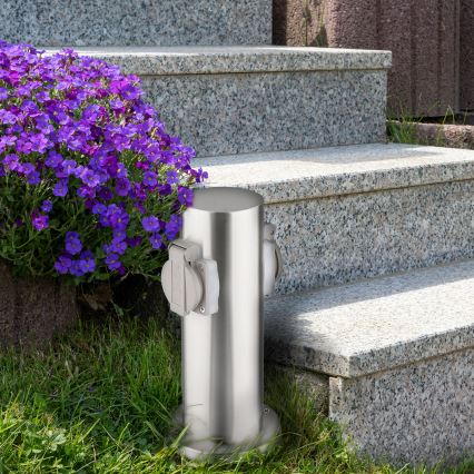 Coluna de tomada exterior 2x 230V IP44 cromo mate redonda