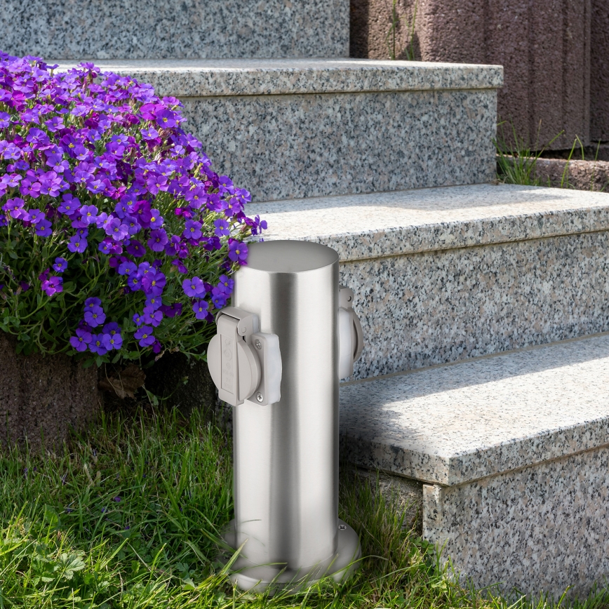 Coluna de tomada exterior 2x 230V IP44 cromo mate redonda