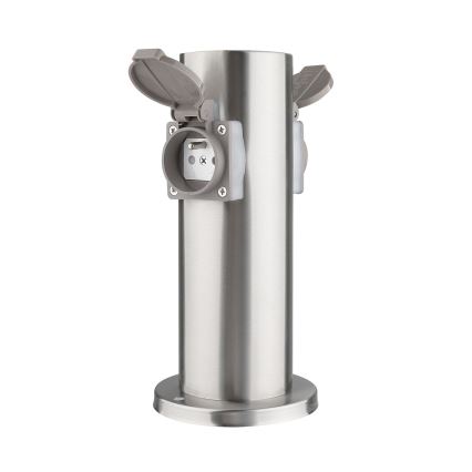 Coluna de tomada exterior 2x 230V IP44 cromo mate redonda