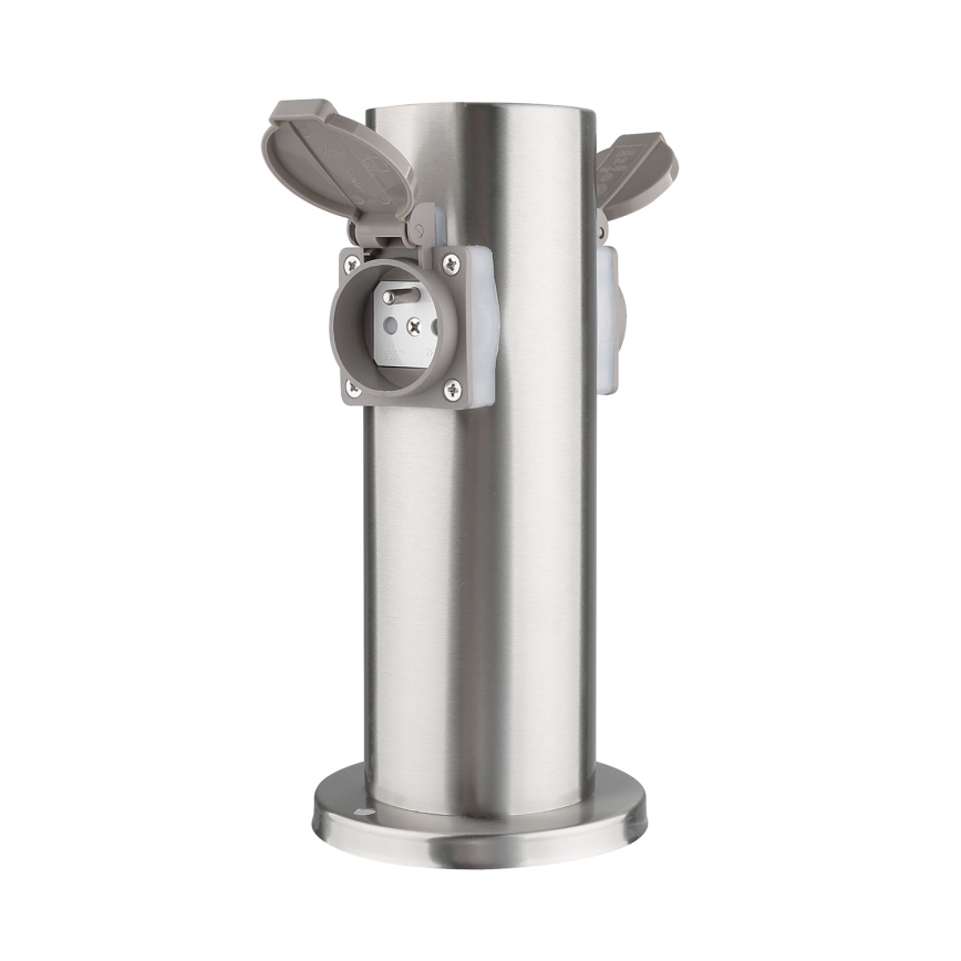 Coluna de tomada exterior 2x 230V IP44 cromo mate redonda