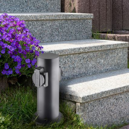 Coluna de tomada exterior 2x230V IP44 preta redonda