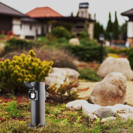 Coluna de tomada exterior 2x230V IP44 preta redonda