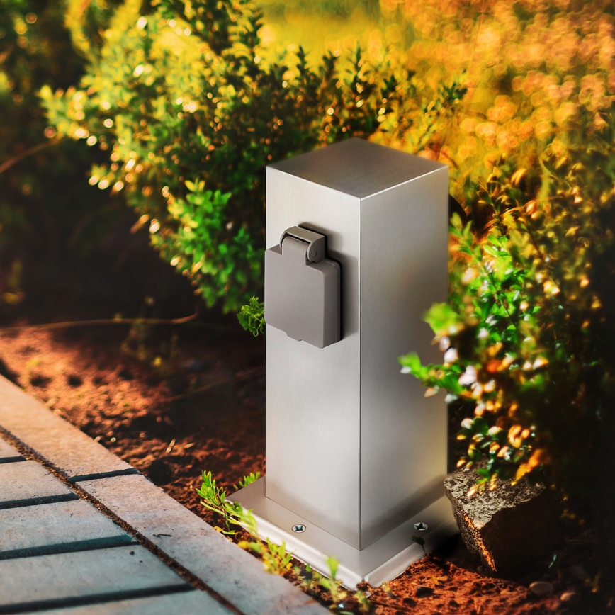 Coluna de tomadas exterior 2x 230V IP44 cromo mate quadrada