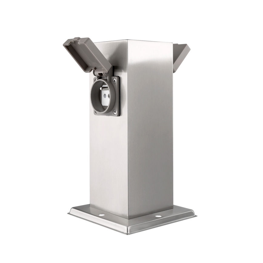 Coluna de tomadas exterior 2x 230V IP44 cromo mate quadrada