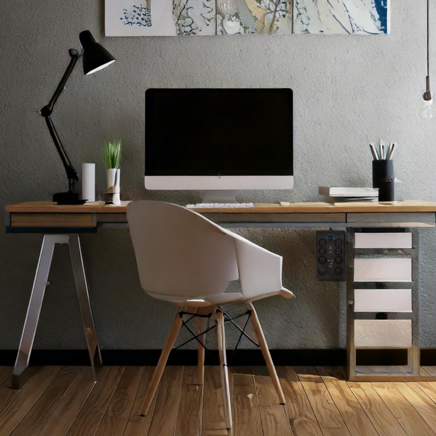 Cabo de extensão com interruptor e proteção contra sobretensões, 8 tomadas Tipo E + 1x USB-A + 1x USB-C, 2 m, preto