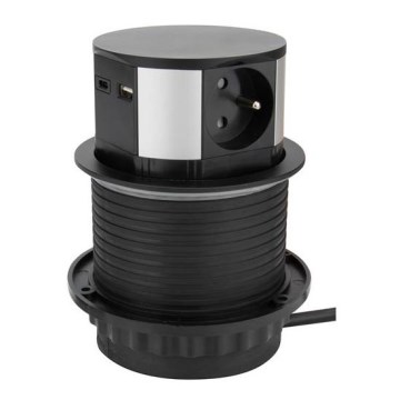 Solight PP100USBC-B - Coluna de tomadas para tampo da mesa 3x230V + 2xUSB preto