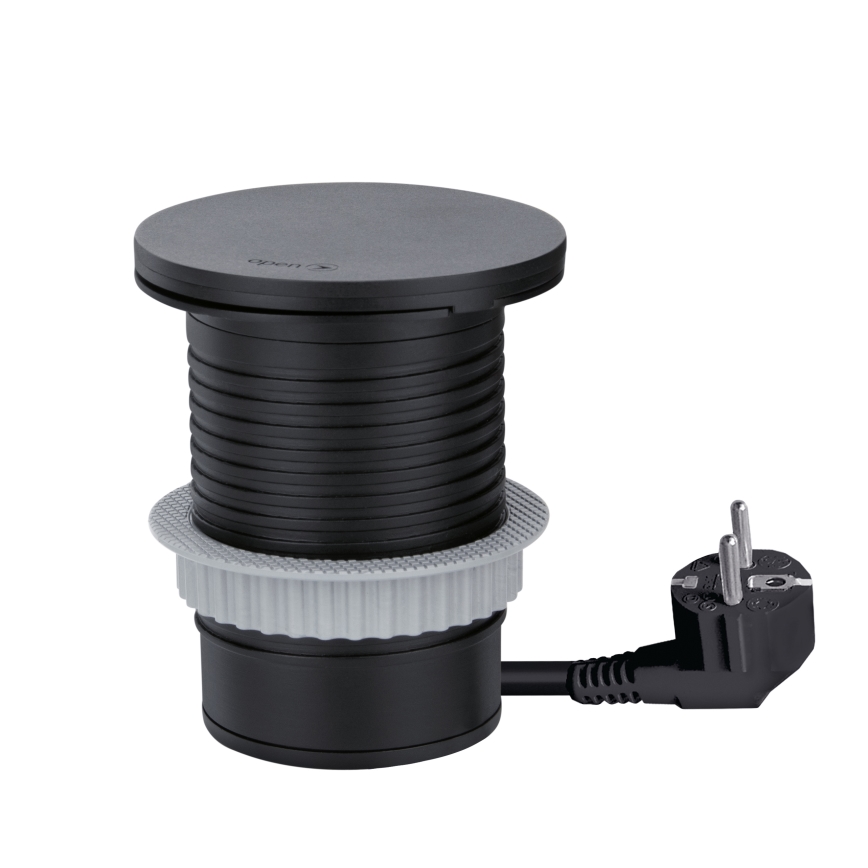 Tomada embutida com carregamento sem fios de 10 W, 1 tomada + USB A+C preta