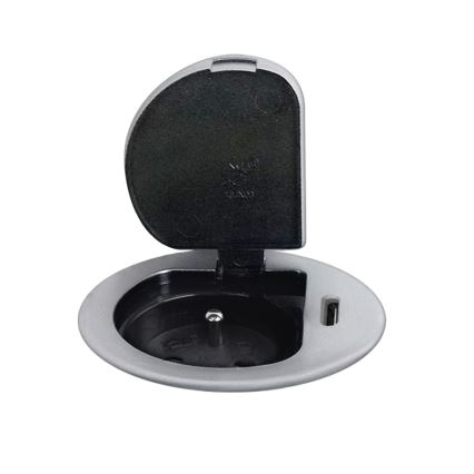 Coluna de tomadas para tampo de mesa 1x230V + USB-C Power Delivery prateado/preto