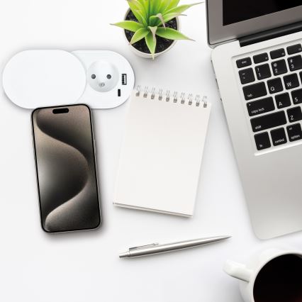 Tomada embutida 20 W, 1x tomada + USB tipo A e C, branca