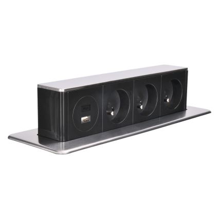 Coluna de tomadas para tampo de secretária 3x230V + USB-A + USB-C