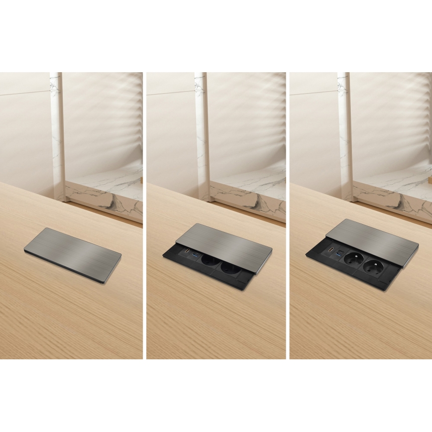 Tomada embutida 20 W com 2 tomadas, USB-A, USB-C e HDMI