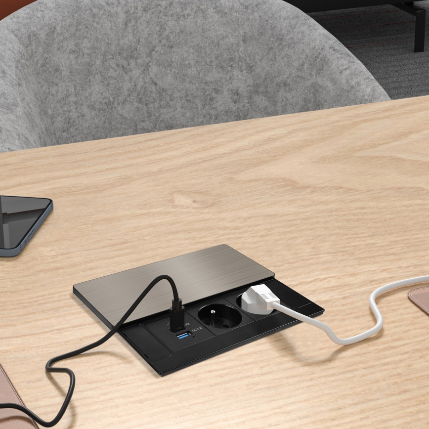 Tomada embutida 65W 2 tomadas + USB-A + USB-C