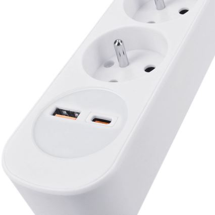 Régua de tomadas com interruptor, 5 tomadas e carregamento USB A+C, 3 m