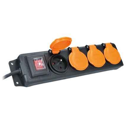 Cabo de extensão com interruptor 4 tomadas 5m IP44