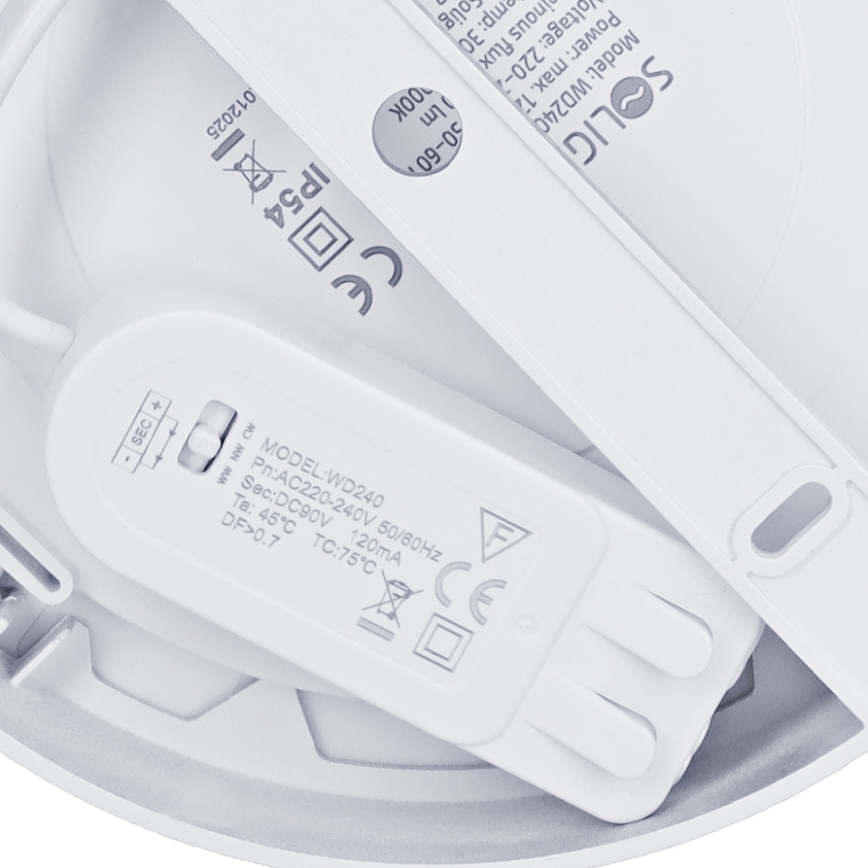 Painel LED 2 em 1 (sobreposto/embutido) 12W/230V 3000/4000/6000K Ø17 cm IP54 prateado