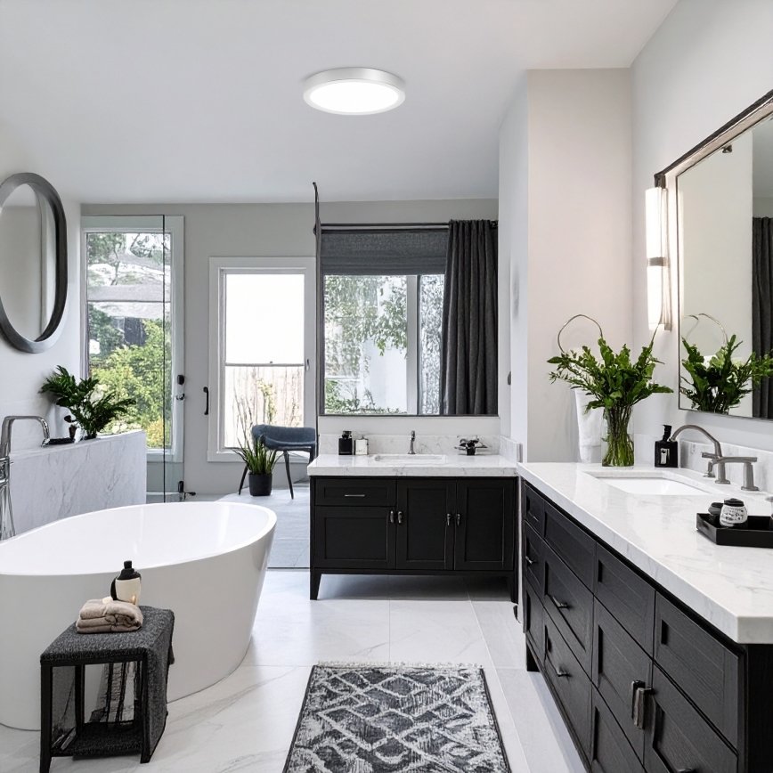 Painel LED 2 em 1 para sobrepor/encastrar 18W/230V 3000/4000/6000K Ø 22,5 cm IP54 prateado