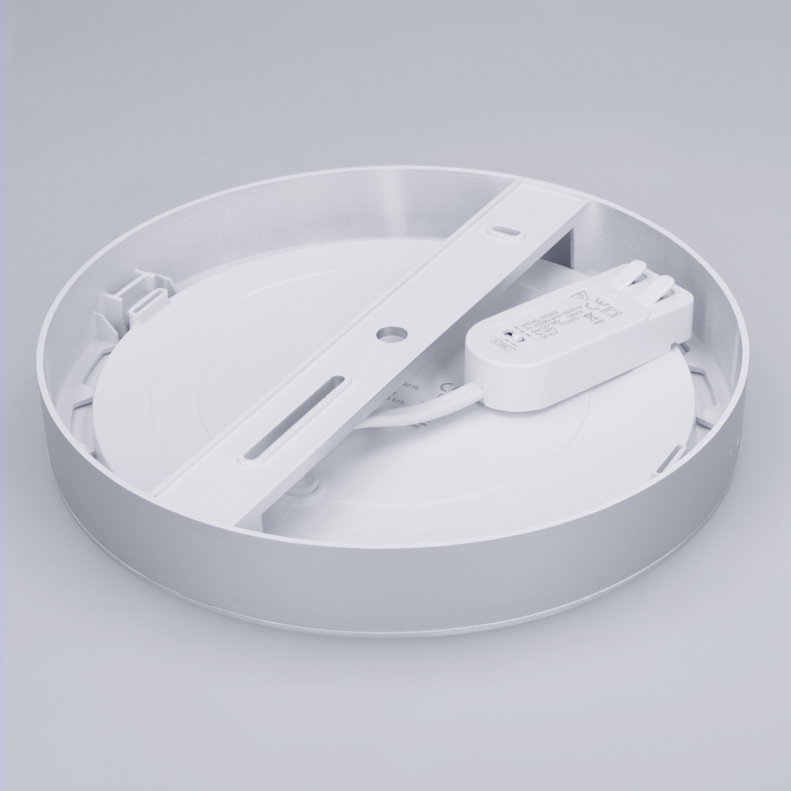 Painel LED 2 em 1 para sobrepor/encastrar 18W/230V 3000/4000/6000K Ø 22,5 cm IP54 prateado